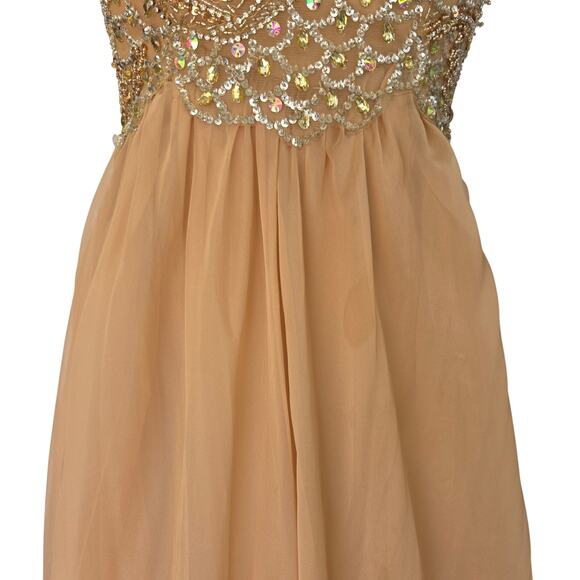Sherri Hill Strapless Prom Dress Ball Gown Size S 4 Peach Chiffon Beaded - Picture 4 of 13